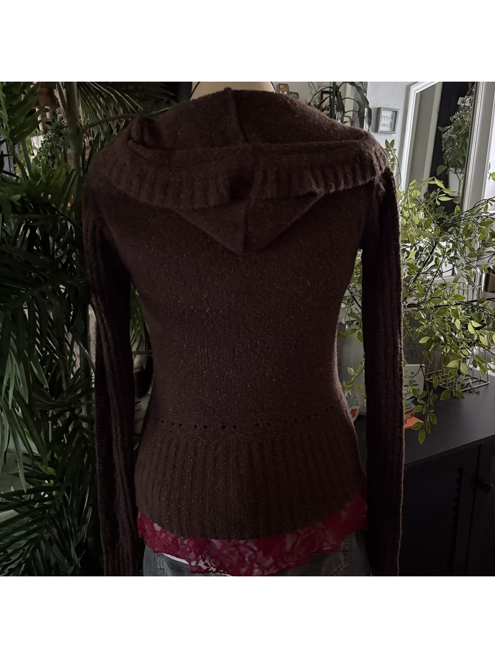 y2k brown hooded knit cardigan - Picture 3 of 4